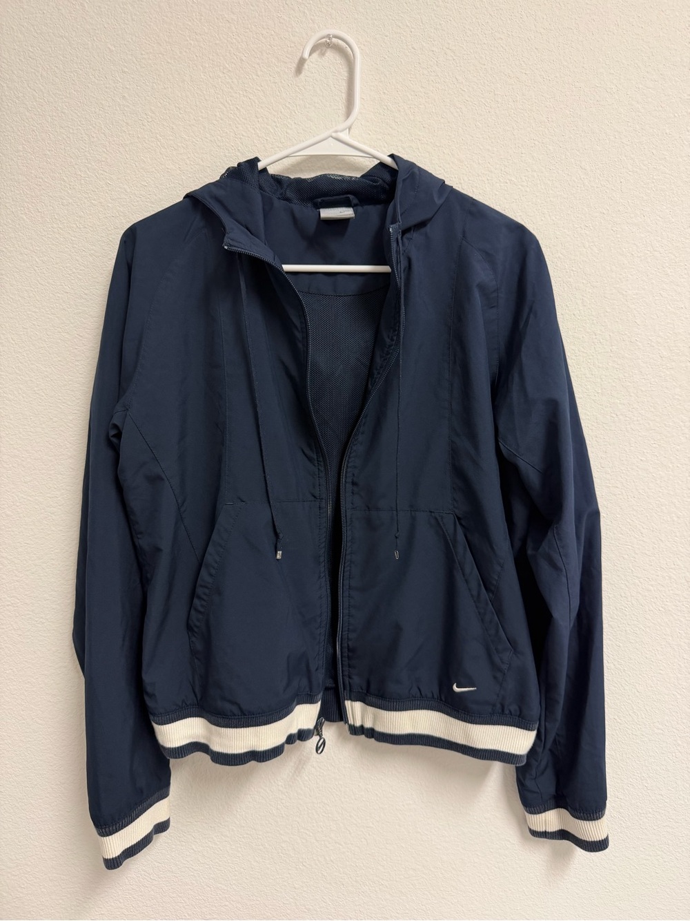 Nike Navy and White Varsity Hooded Jacket